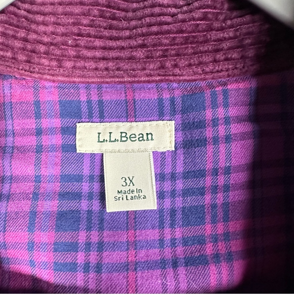 LL Bean Corduroy Shirt Jacket Womens 3X Purple Flannel Lined Shacket - Picture 3 of 12
